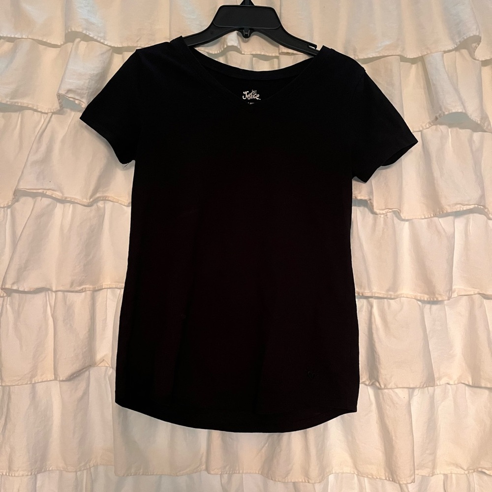 Girls Black V-neck Tee